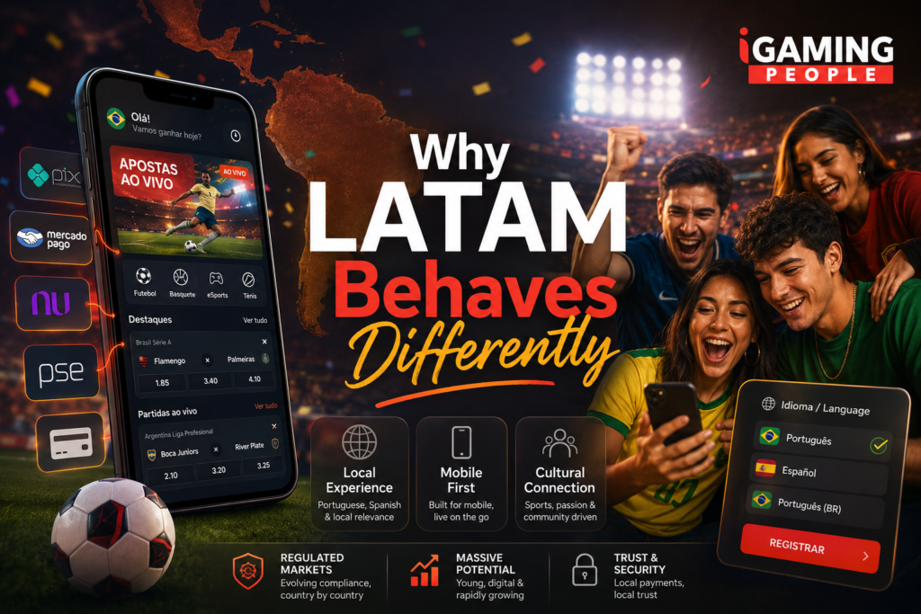 Why LATAM Behaves Differently — Mobile First Local Payments Local Language Latin American iGaming players celebrating mobile sports betting showing mobile first local payments and local language requirements