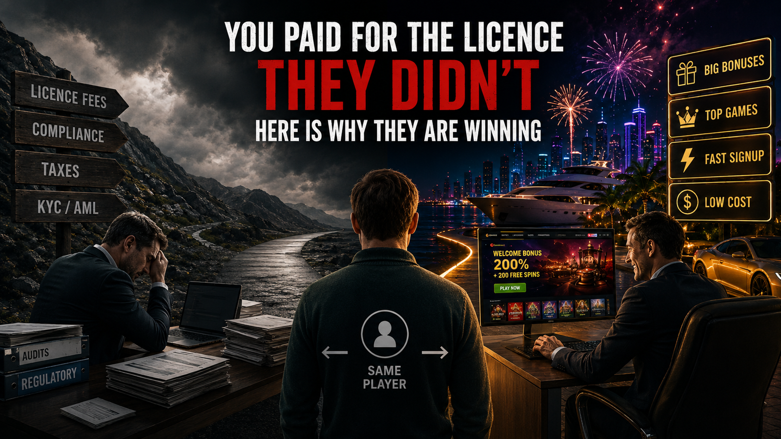 Licensed and unlicensed gambling operators competing under different regulatory conditions